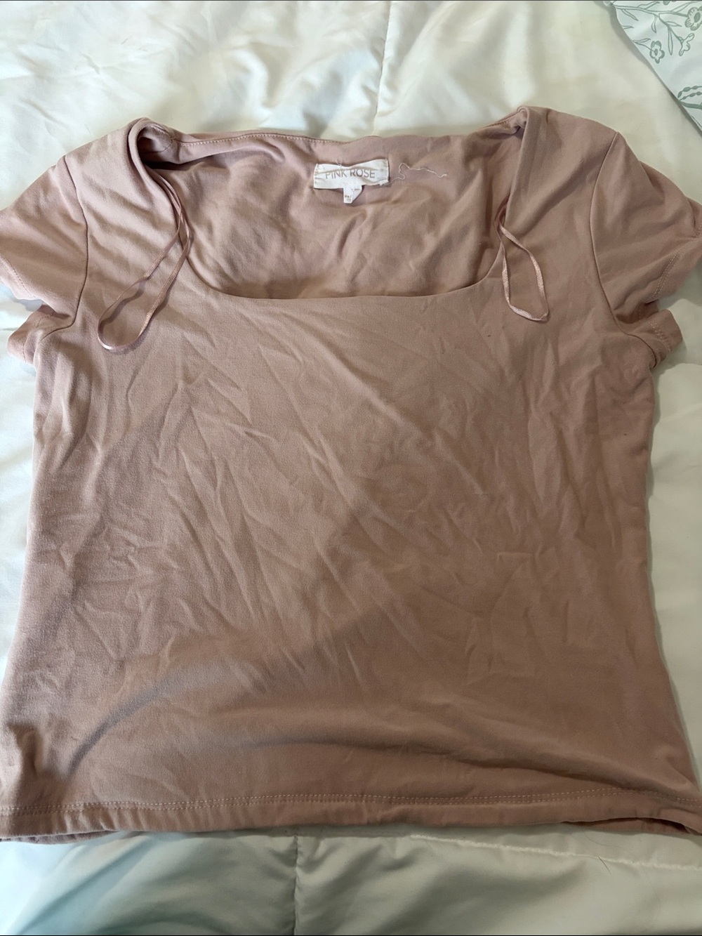 Pink Rose Square Neck Short Sleeve Top - Mauve Pink